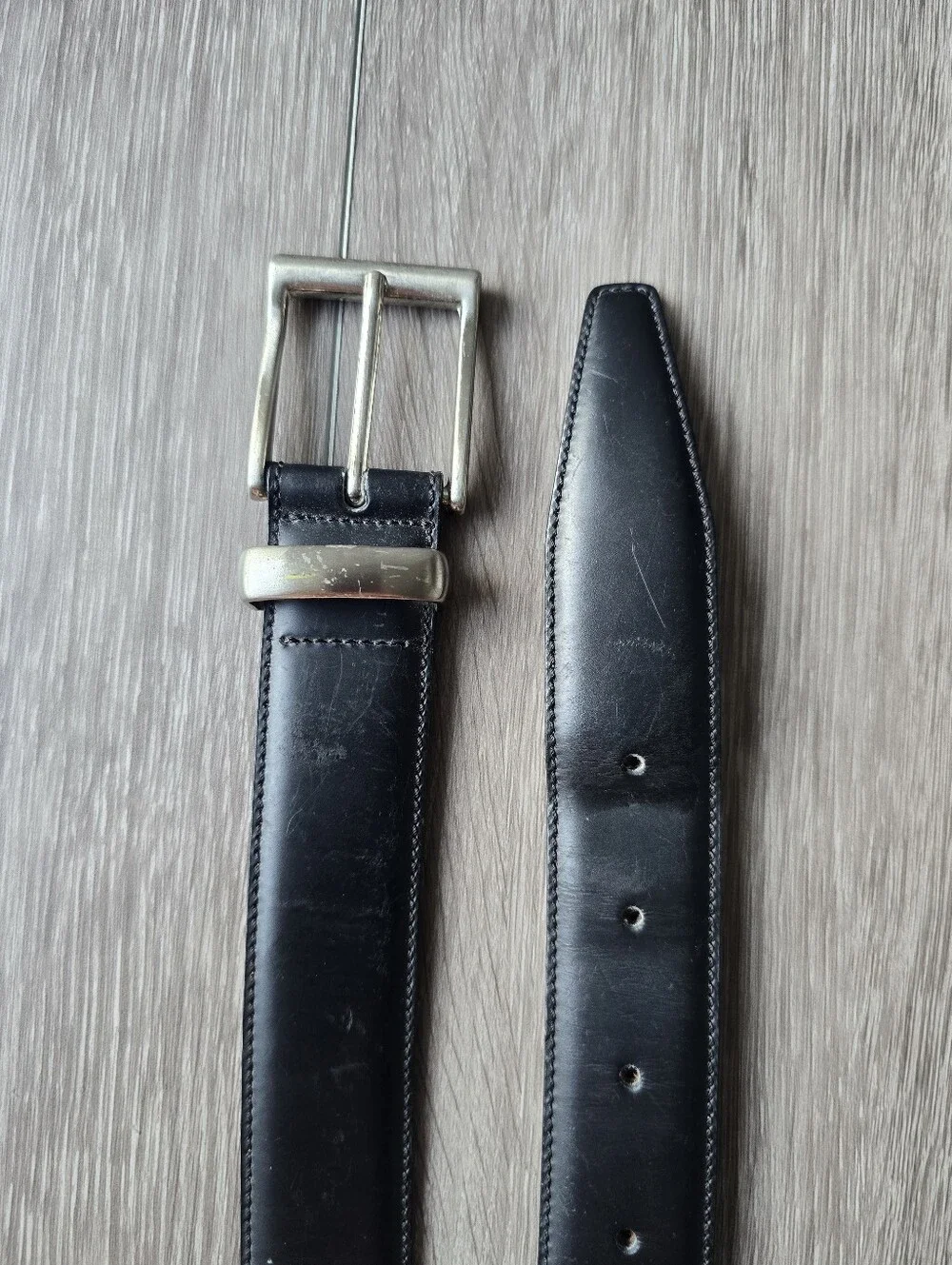 Country Road Mens Black Leather Belt Solid Brass Buckle Made in Italy 34/85